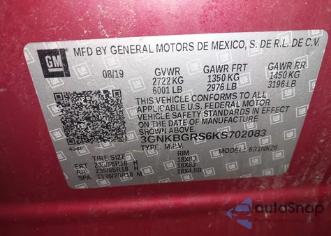 2019 Chevrolet Blazer z USA, uszkodzony, nr VIN 3GNKBGRS6KS702083